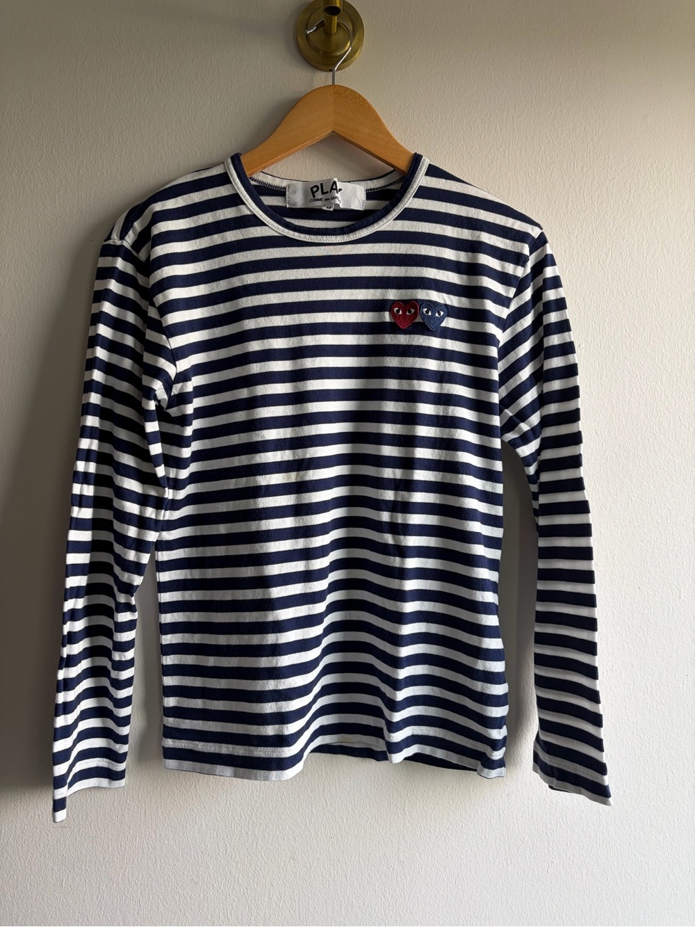 PLAY Comme des Garçons Navy & White Striped Crew Tee